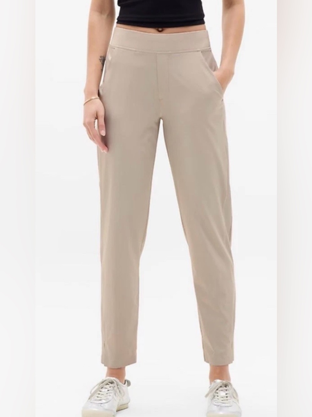 Athleta Brooklyn Mid Rise Abalone Tan Beige Tapered Ankle Pant